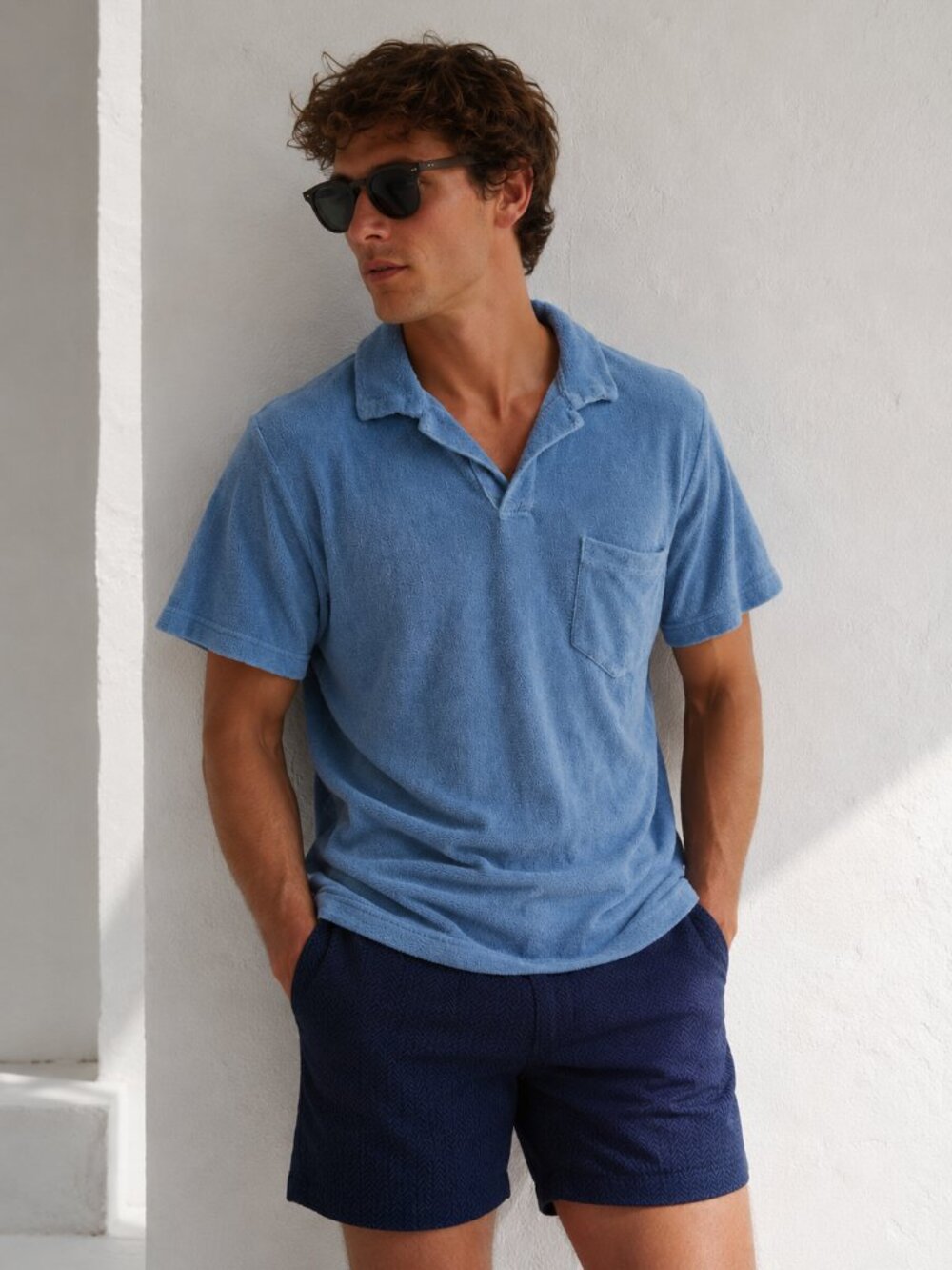 Orlebar Brown Terry Polo in Dusty Blue $225 MSRP